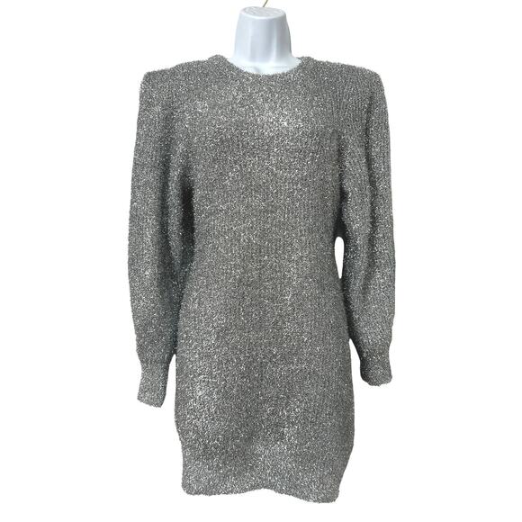 Ronny Kobo Sweater Dress Mini Party Crewneck Metallic Silver XS/S - Picture 1 of 6